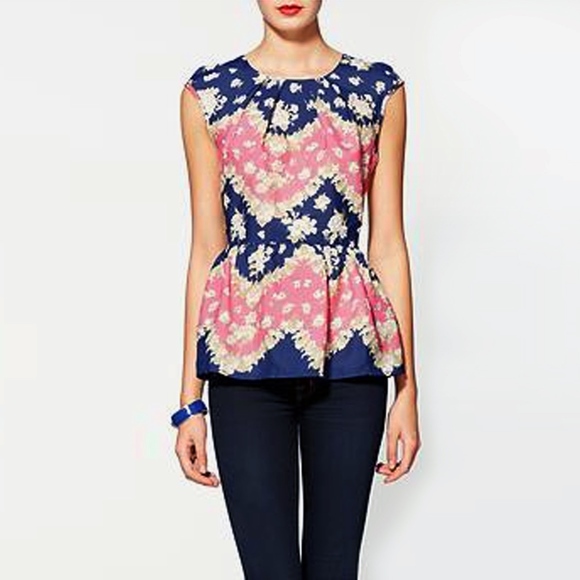 Pim + Larkin Tops - Floral Satin Peplum Top